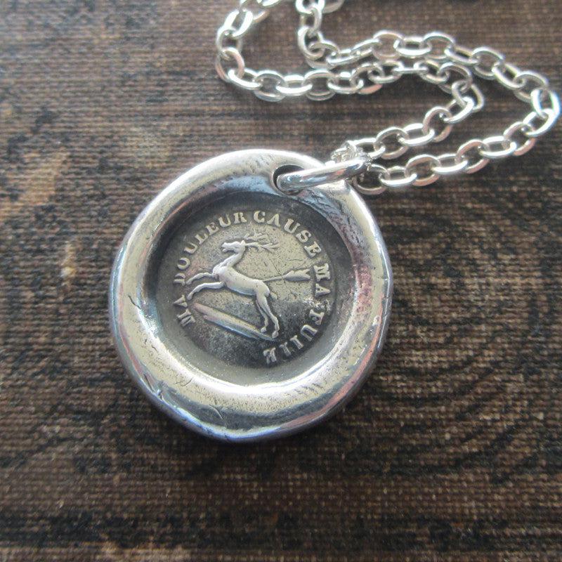 French Proverb Wax Seal Necklace close up