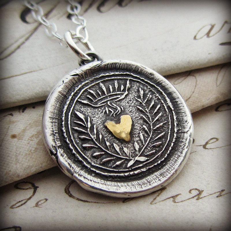 Flaming Gold Heart Wax Seal Necklace 