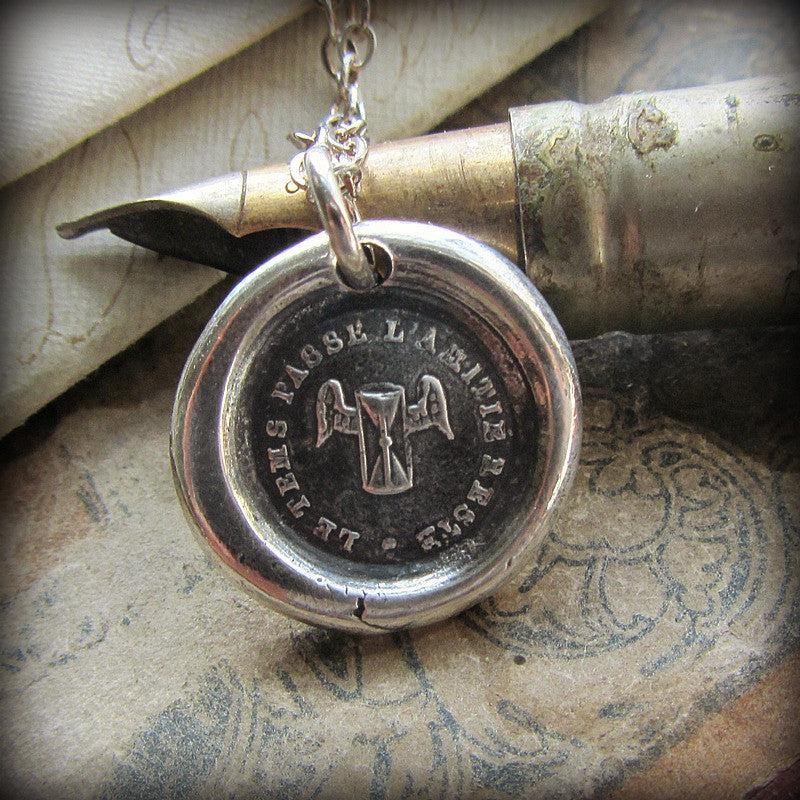 French friendship wax seal necklace silver chain