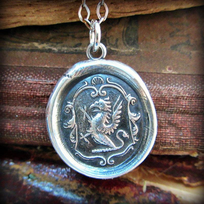 Griffin wax seal necklace close