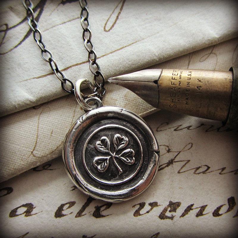 Reversible clover wax seal necklace