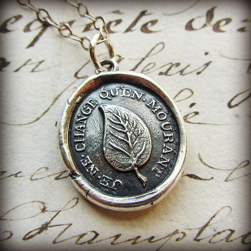 Leaf wax seal necklace close up