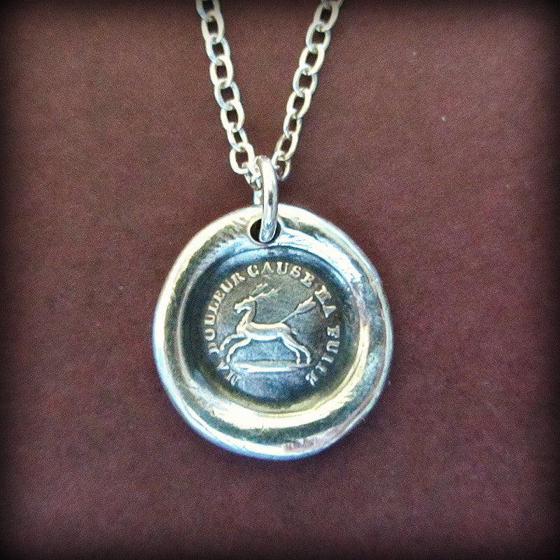 French Proverb Wax Seal Necklace with a silver chain