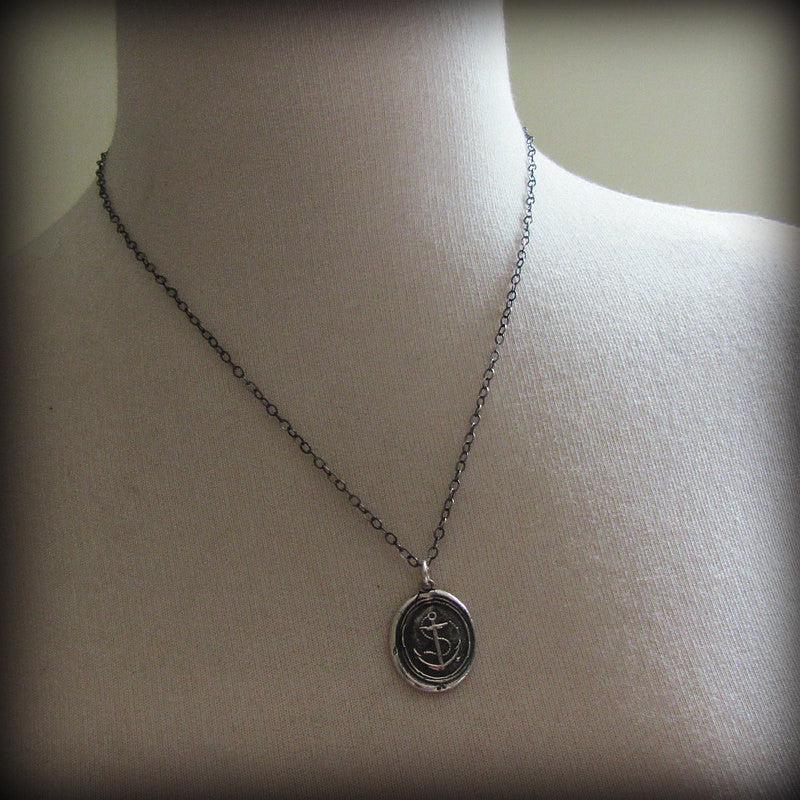 Nautical Anchor Wax Seal Necklace on a mannequin