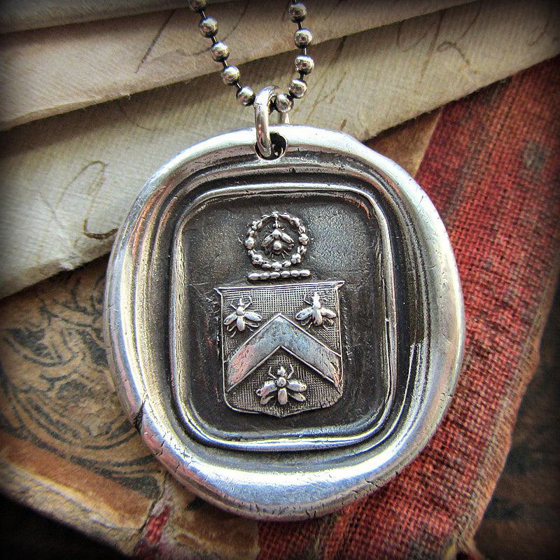 Bee Wax Seal Crest Necklace with ball chain