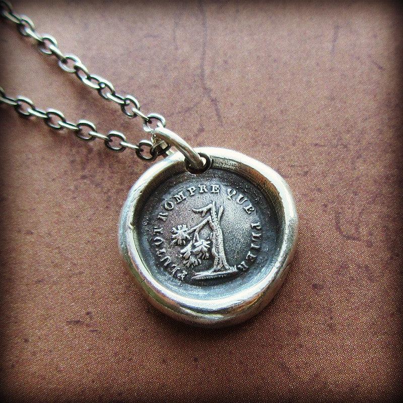 Broken tree wax seal necklace with silver chain