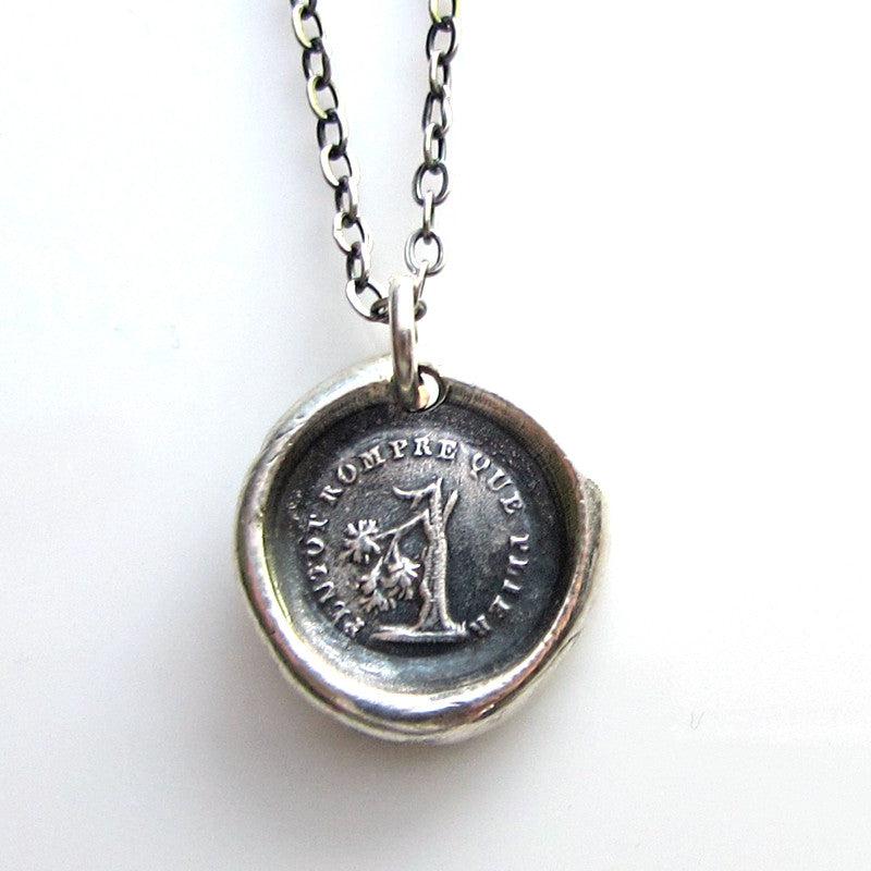 Broken tree wax seal necklace white background