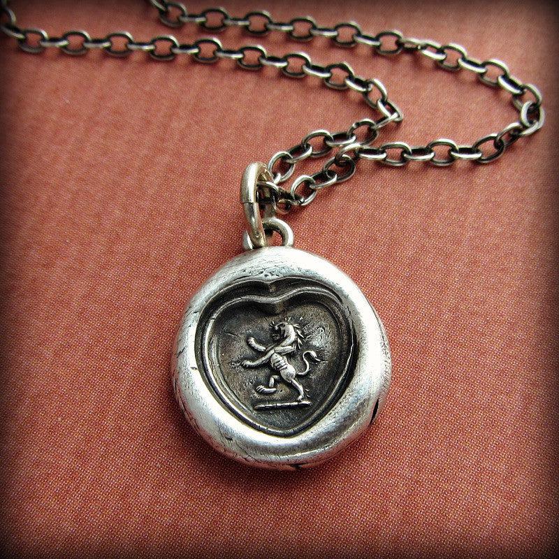 Lion in a heart wax seal necklace