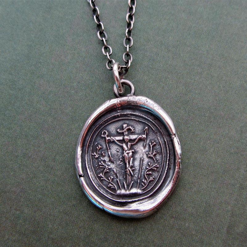 Jesus Christ wax seal necklace close up view