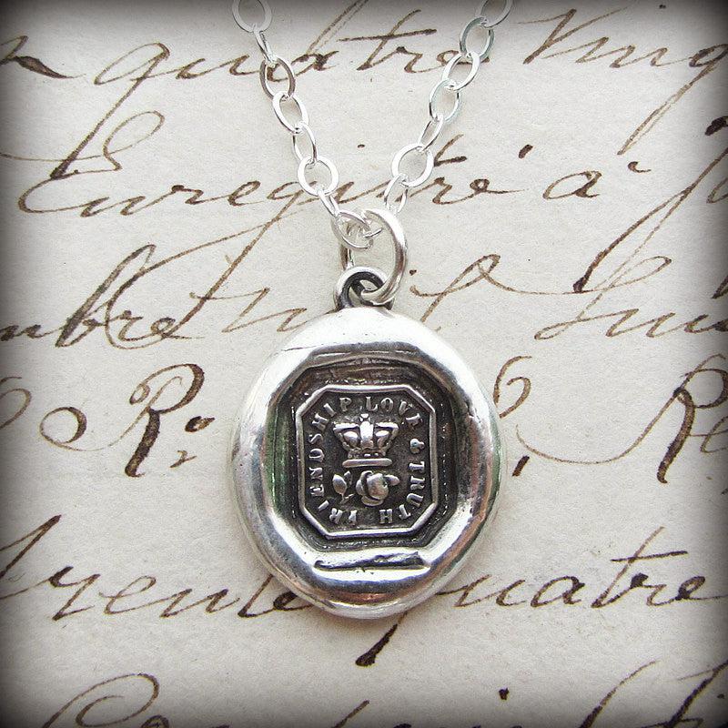 Crown Rose wax seal charm with white chain