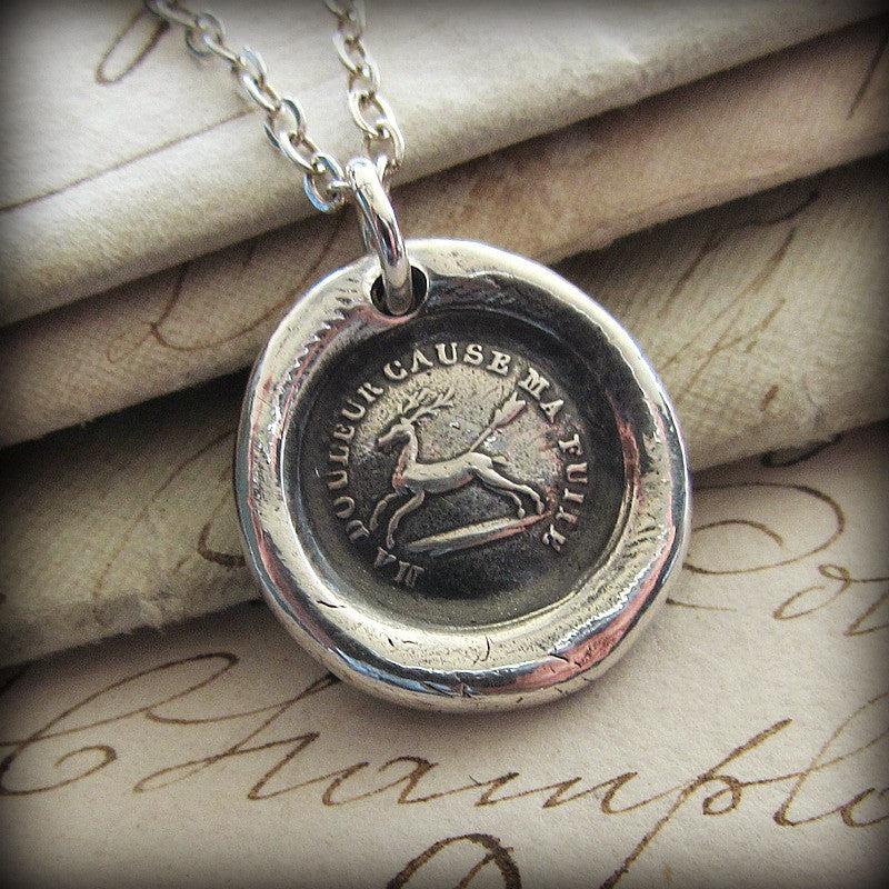 French Proverb Wax Seal Necklace close up