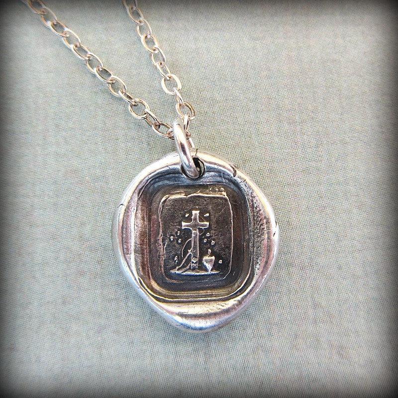 Little cross wax seal necklace