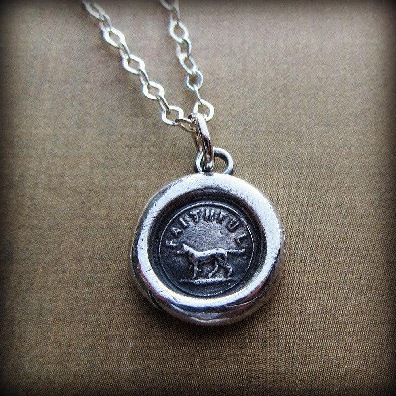 Faithful Dog Wax Seal necklace with a silver chain