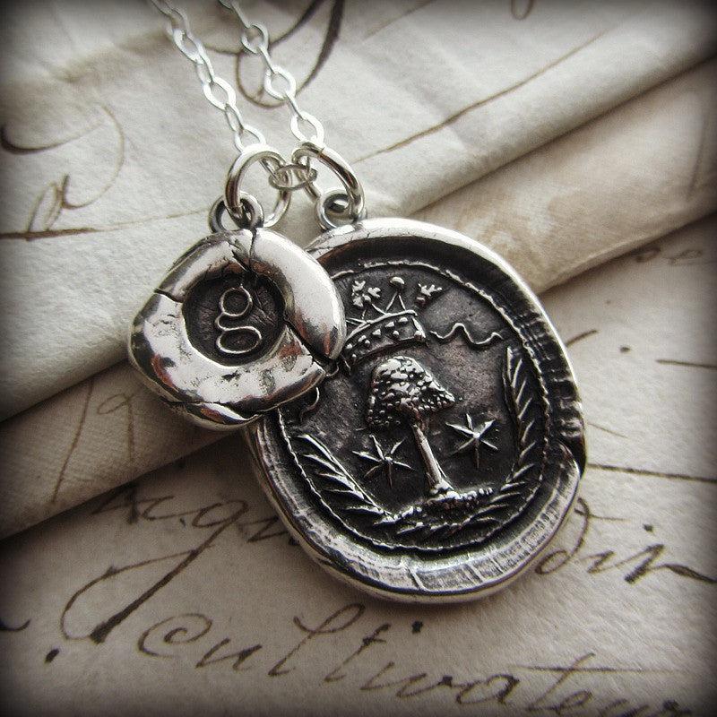 Family tree wax seal necklace with silver chain