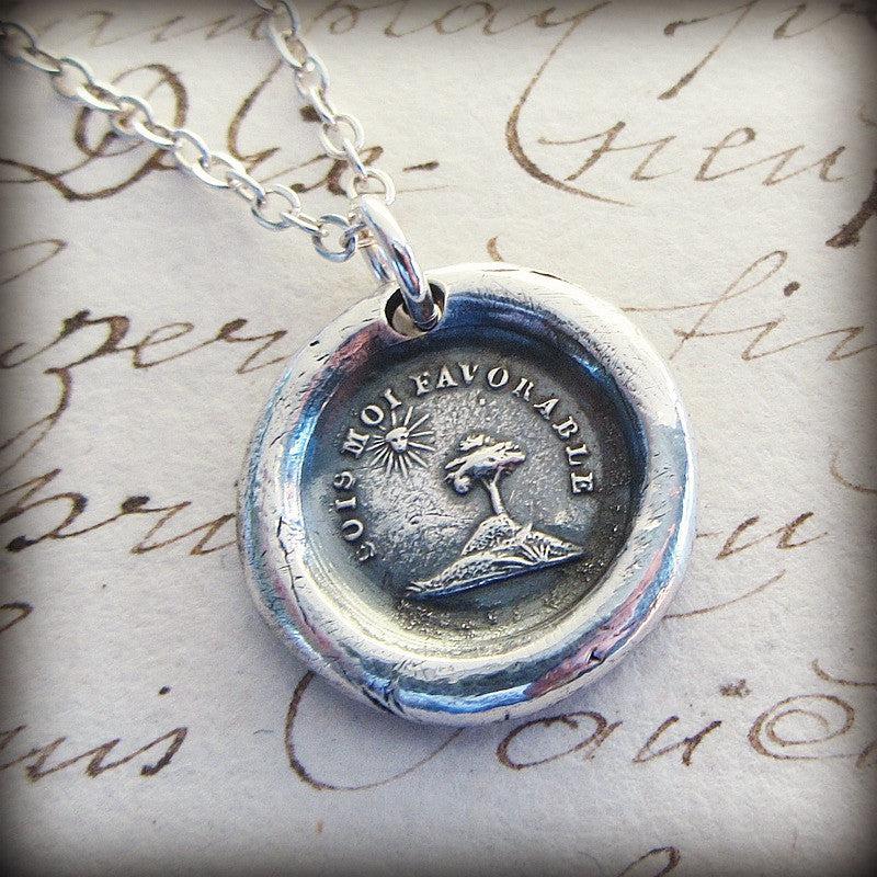 Tree and sun wax seal necklace silver chain