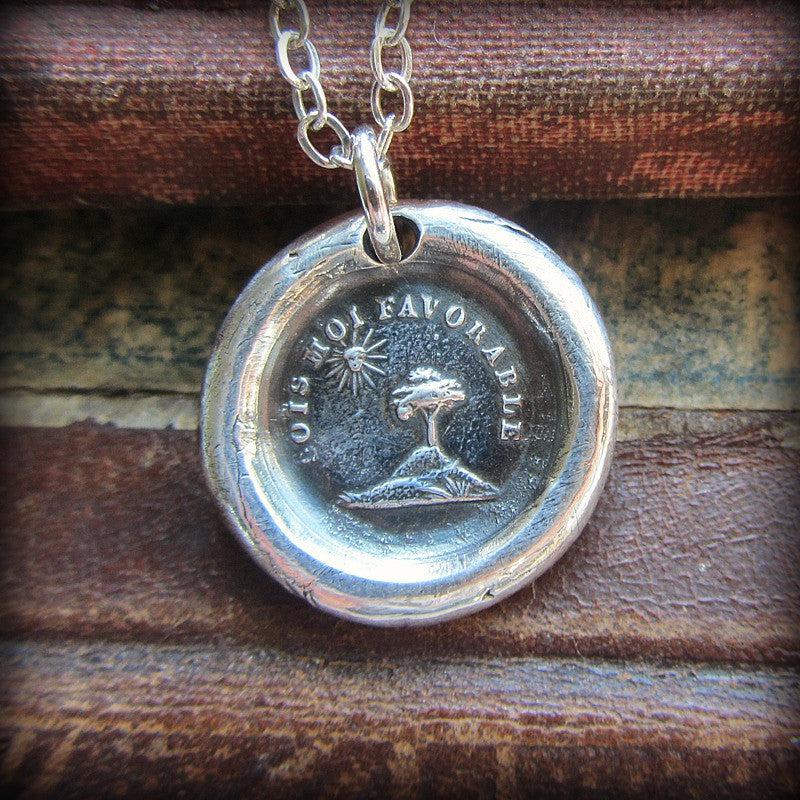 Tree and sun wax seal necklace silver chain