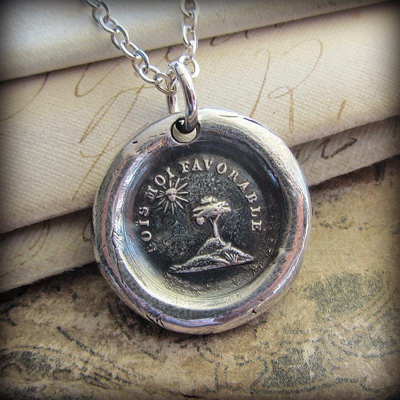 Tree and sun wax seal necklace
