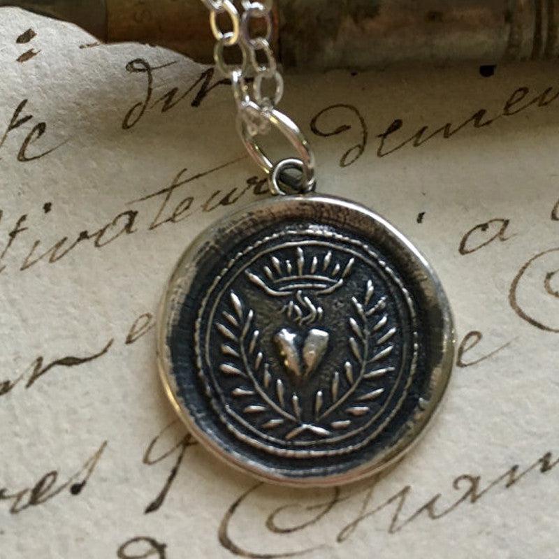 Flaming heart wax seal necklace