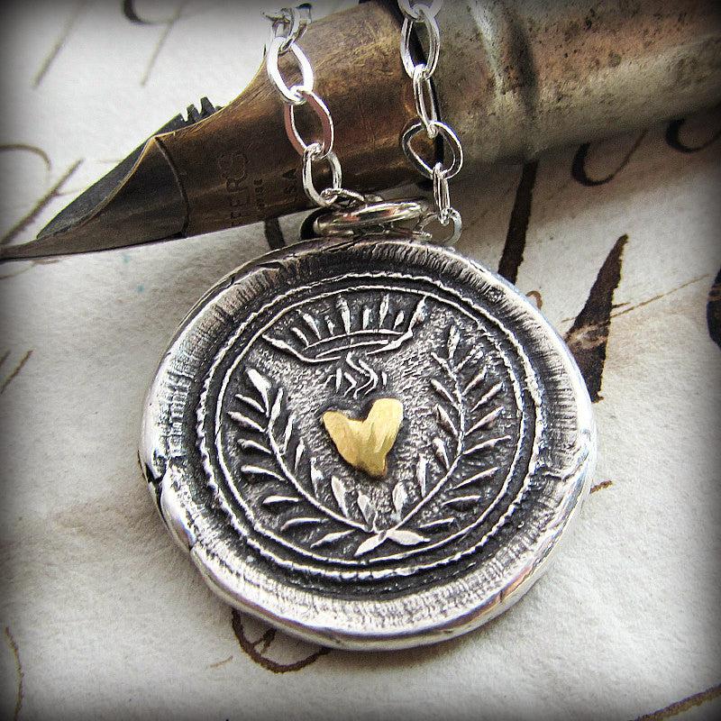 Flaming Gold Heart Wax Seal Necklace Shannon Westmeyer Jewelry