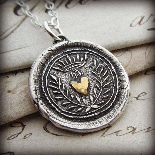 heart and flowers wax seal necklace - wax seal jewelry