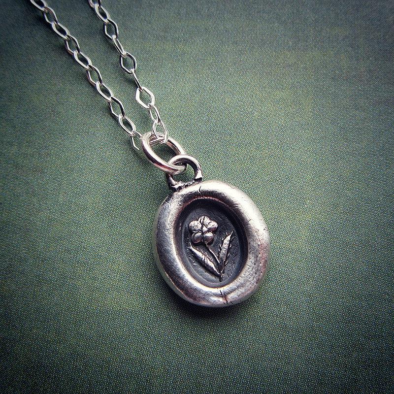 Tiny Flower Wax Seal Necklace with silver chain