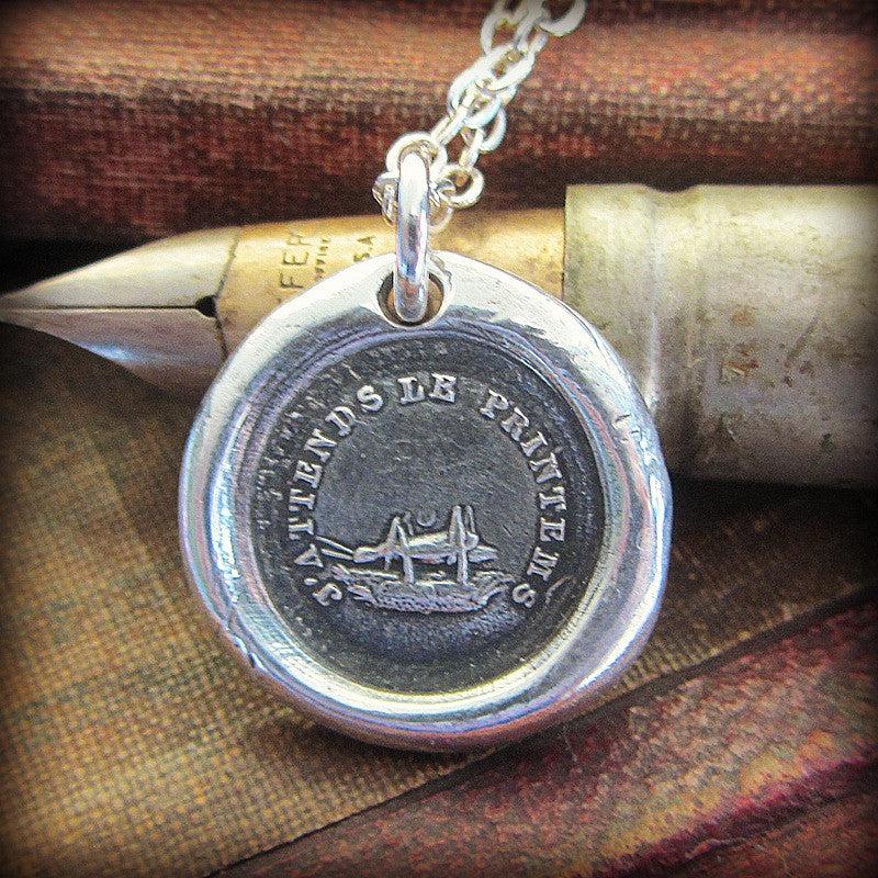 Grasshopper wax seal necklace close up view