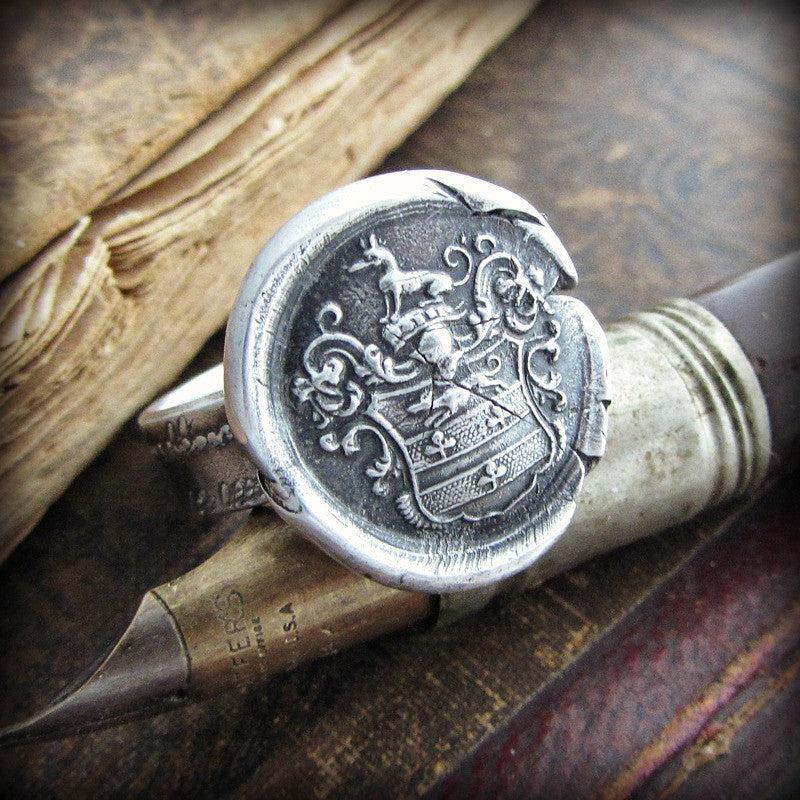 Greyhound wax seal ring close up view
