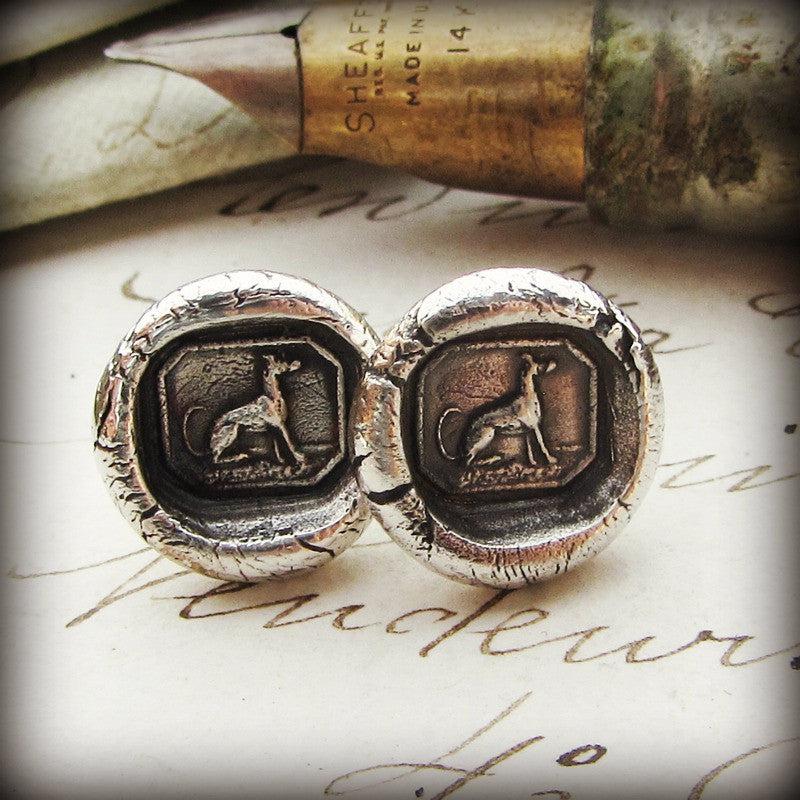 Greyhound Wax Seal Stud Earrings close side by side