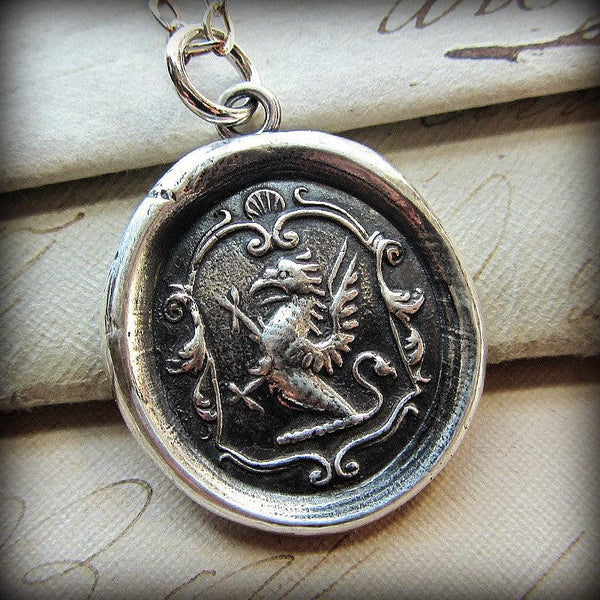 Mark Of Distinction outlets - Griffin Passant Wax Seal Necklace - Strength Courage Boldness - antique wax seal charm jewelry gryphon