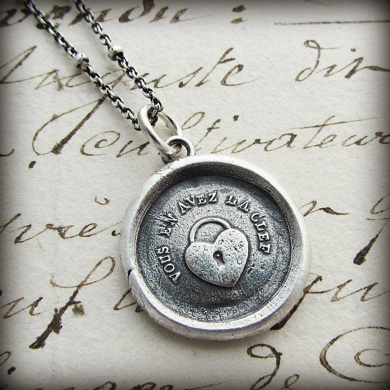 Heart padlock wax seal necklace
