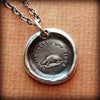 Hedgehog Wax Seal necklace close up view