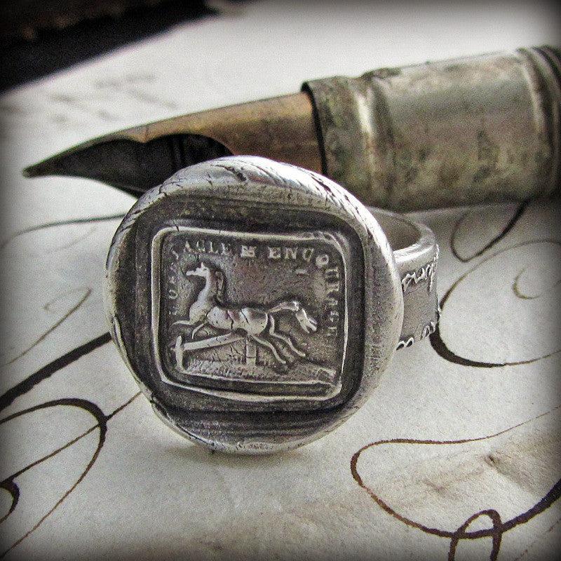 Horse obstacles wax seal ring near a pen
