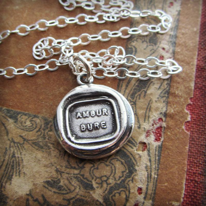Love lasts french wax seal pendant necklace