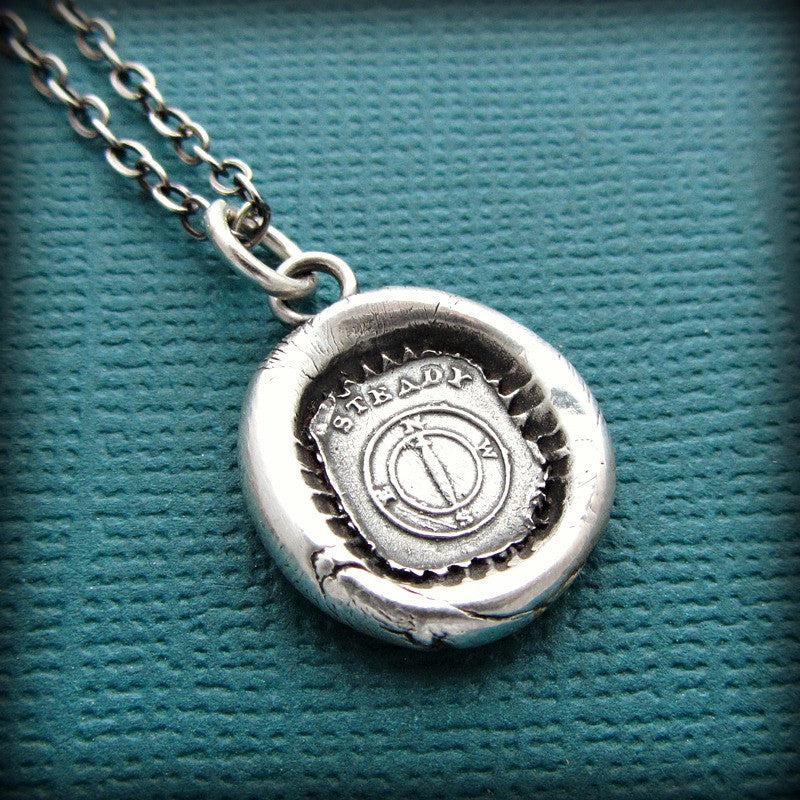Large compass wax seal necklace chain