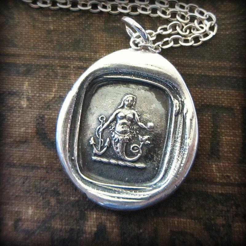 Mermaid Wax Seal Necklace Charm silver