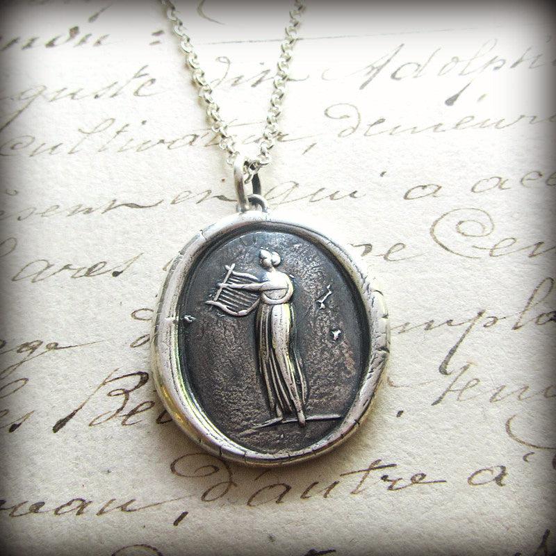 Greek Goddess Euterpe Wax Seal Necklace 