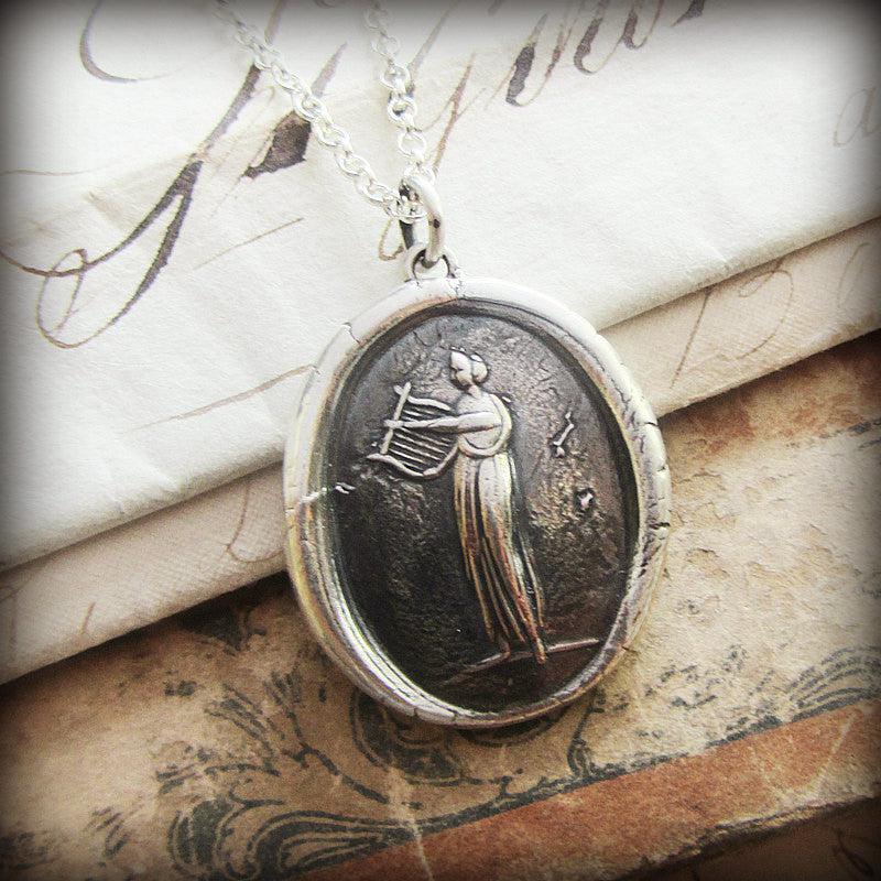 Greek Goddess Euterpe Wax Seal Necklace 