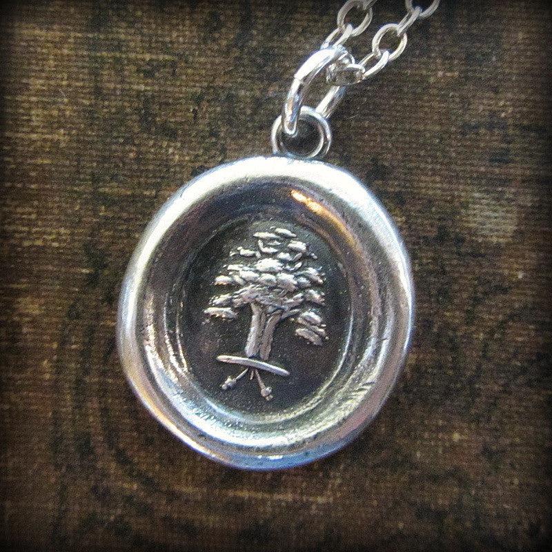 The Oak and The Acorn wax seal necklace with a silver chain