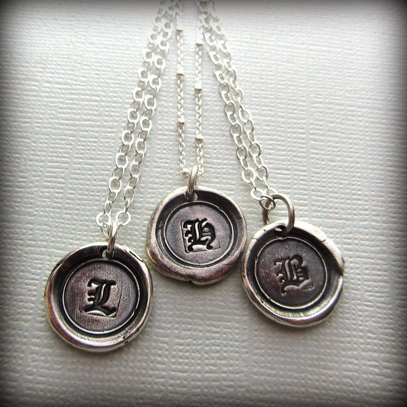 Old english initial wax seal necklace
