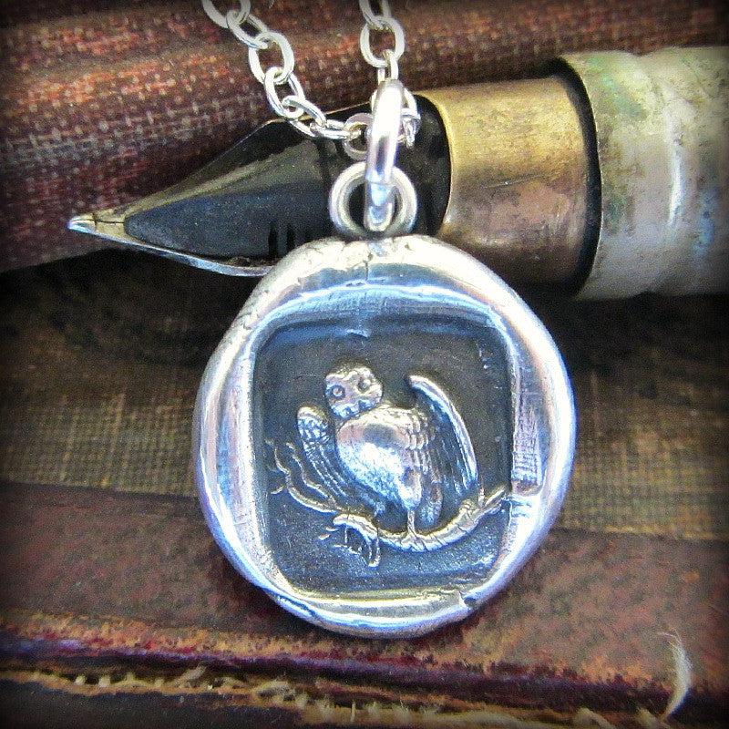 Owl with prey wax seal necklace