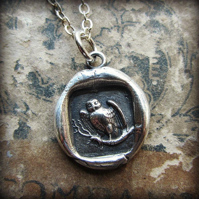 Owl with prey wax seal necklace