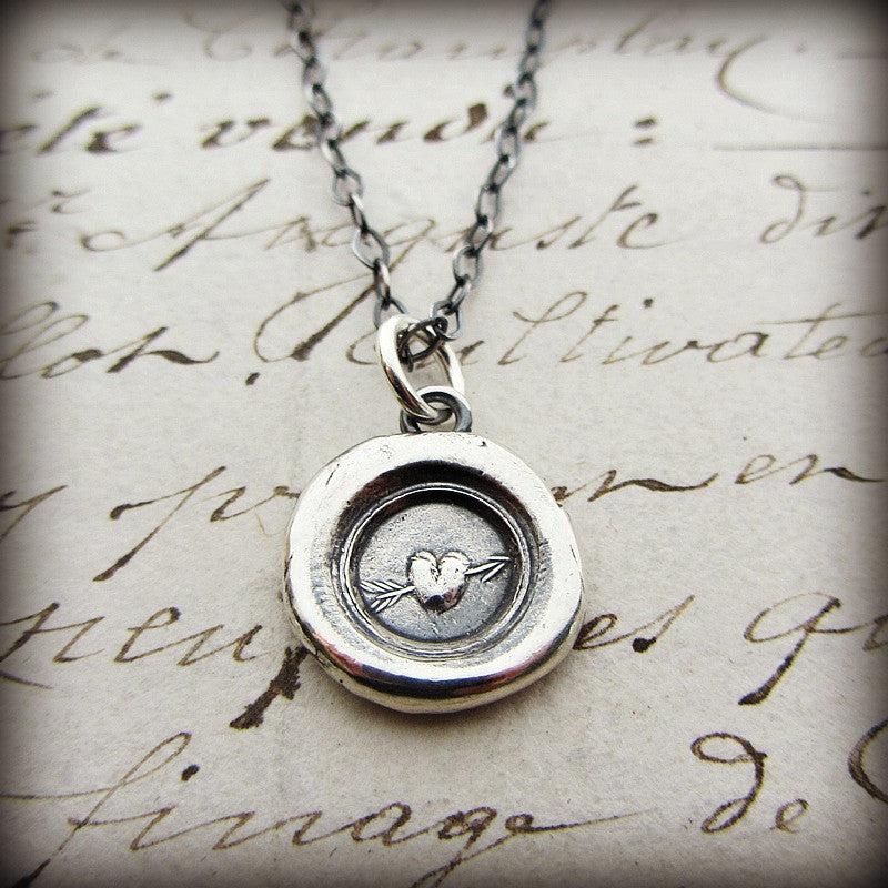 heart and flowers wax seal necklace - wax seal jewelry