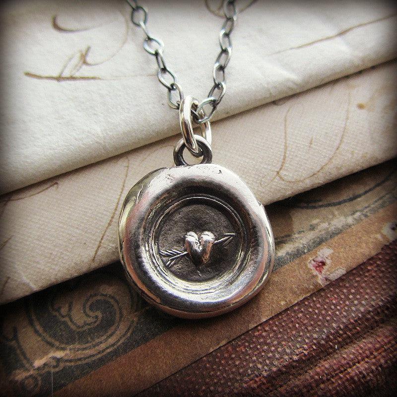 Tiny Heart Wax Seal Necklace silver chain