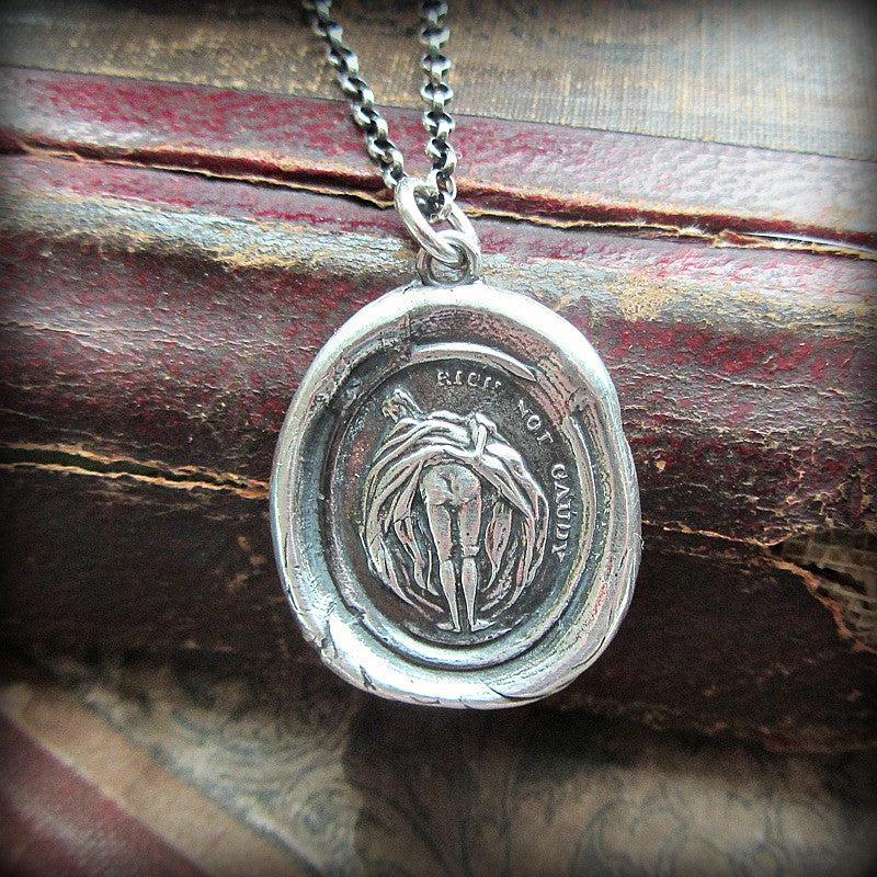 Can can girl wax seal necklace close up view