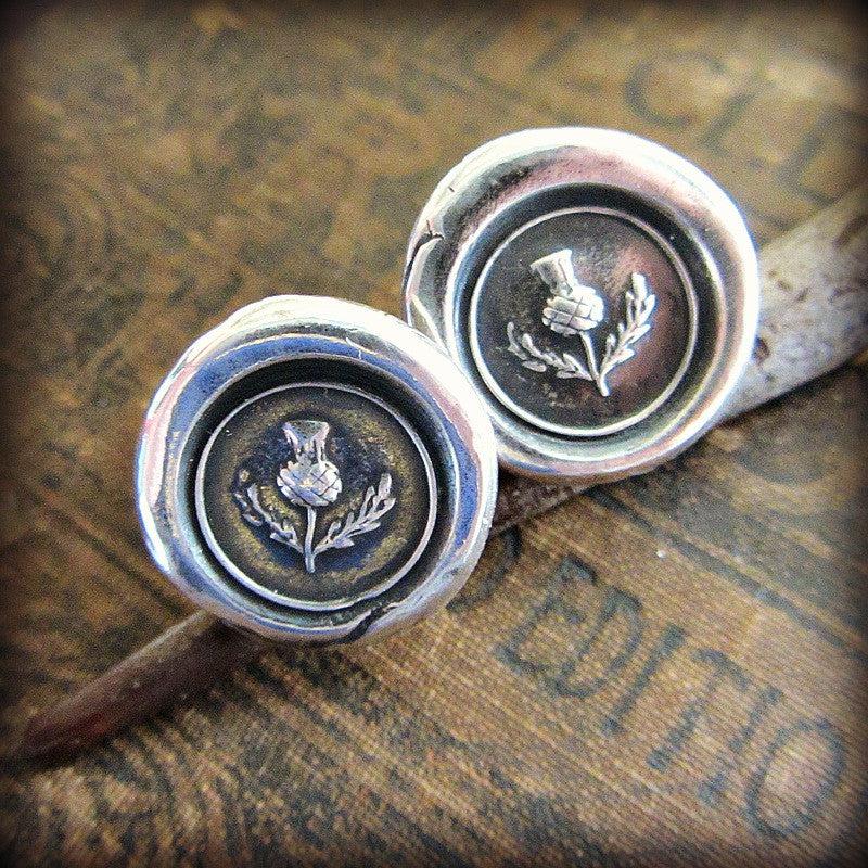 Scottish Thistle wax seal cuff links side by side
