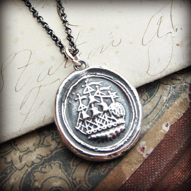Ship Wax Seal Necklace silver