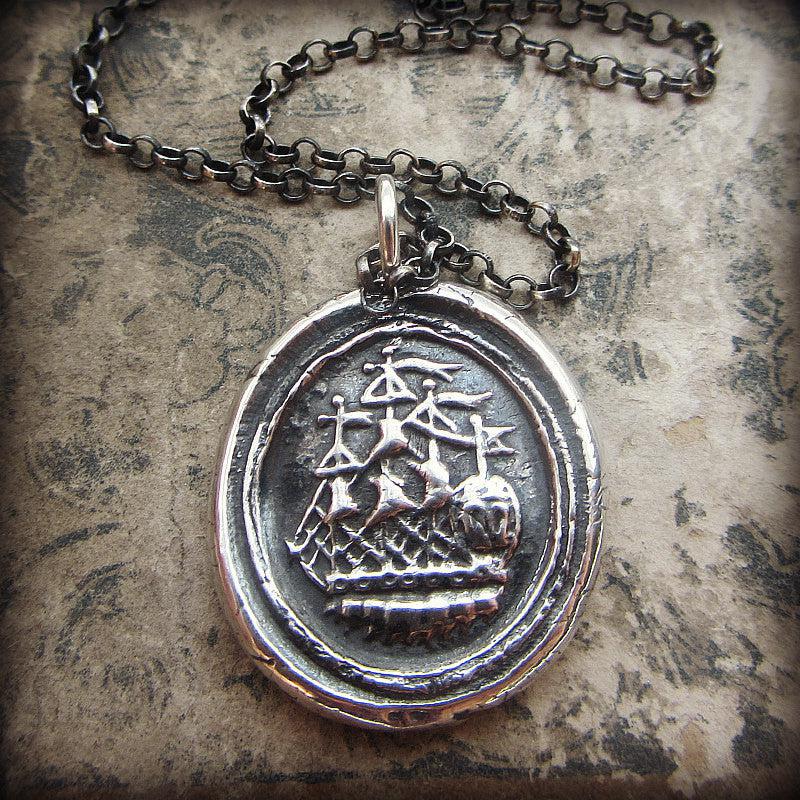 Ship Wax Seal Necklace close up shot