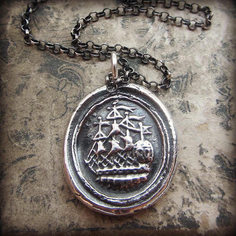 Ship Wax Seal Necklace dark chain