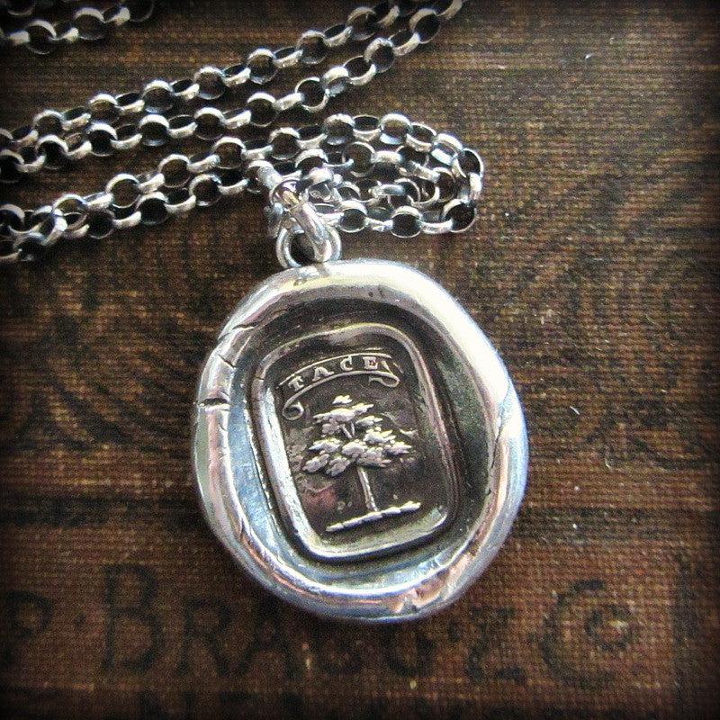 Tree Heraldic Crest wax seal Necklace silver chain