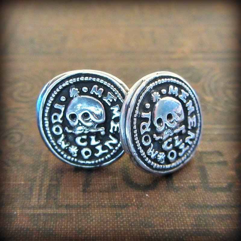 Skull Memento Mori Cuff Links on book